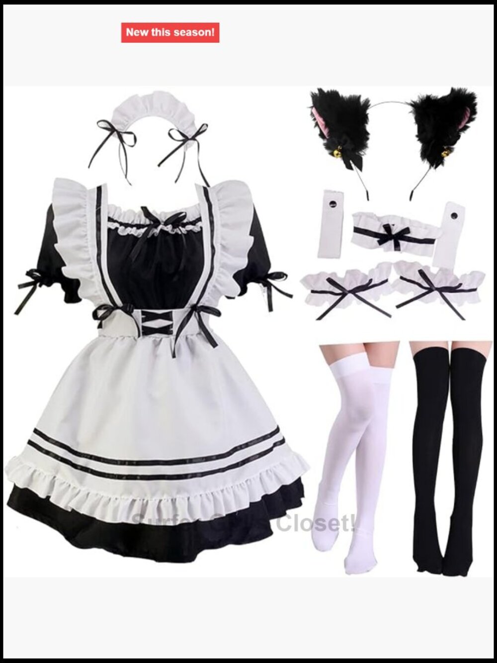 Japanese Anime Cosplay Maid Outfit Costume Halloween Girls Women 10-Piece Set